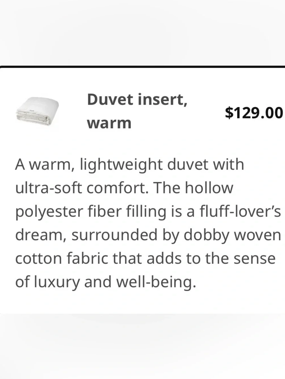 IKEA White Premium Cotton Comforter/Duvet Insert. King 102x86”.Soft & Cushy. EC
